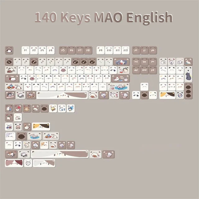 140 Keys MAO Profile Customized Cute Cat Head Keycaps PBT