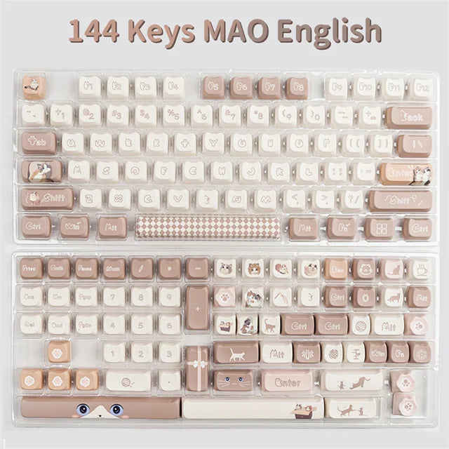 140 Keys MAO Profile Customized Cute Cat Head Keycaps PBT
