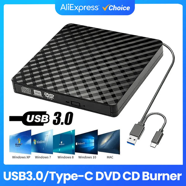 USB3.0 TypeC Slim External DVD RW CD Writer Drive Burner