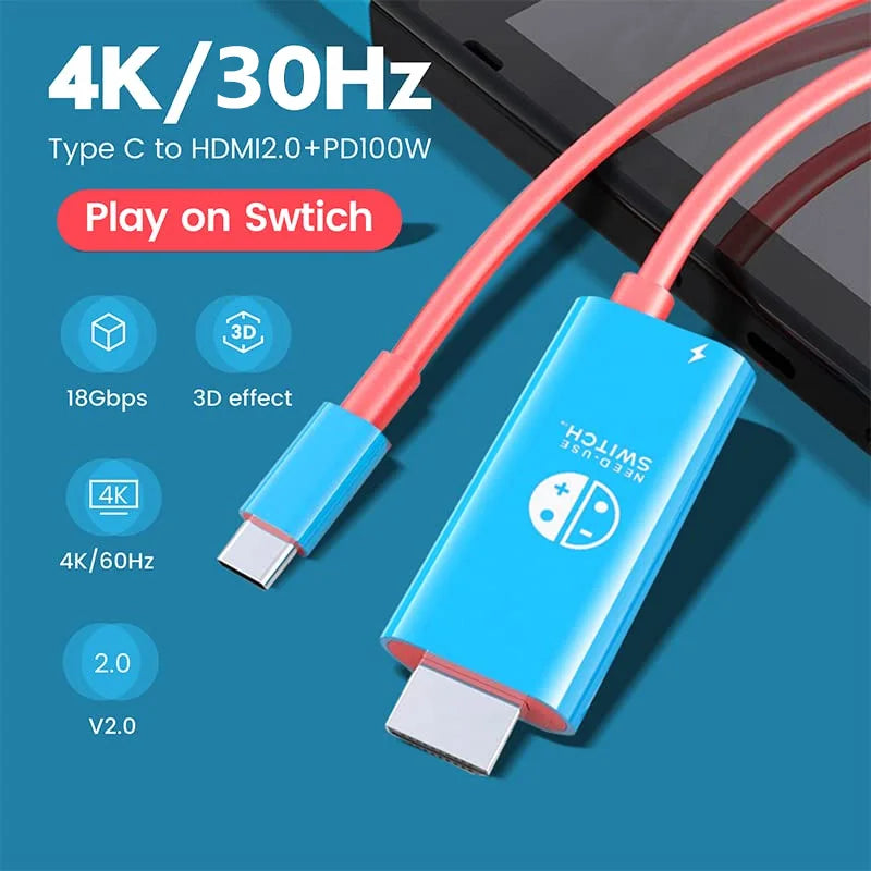 Portable USB Type-C to HDMI Cable for Nintendo Switch