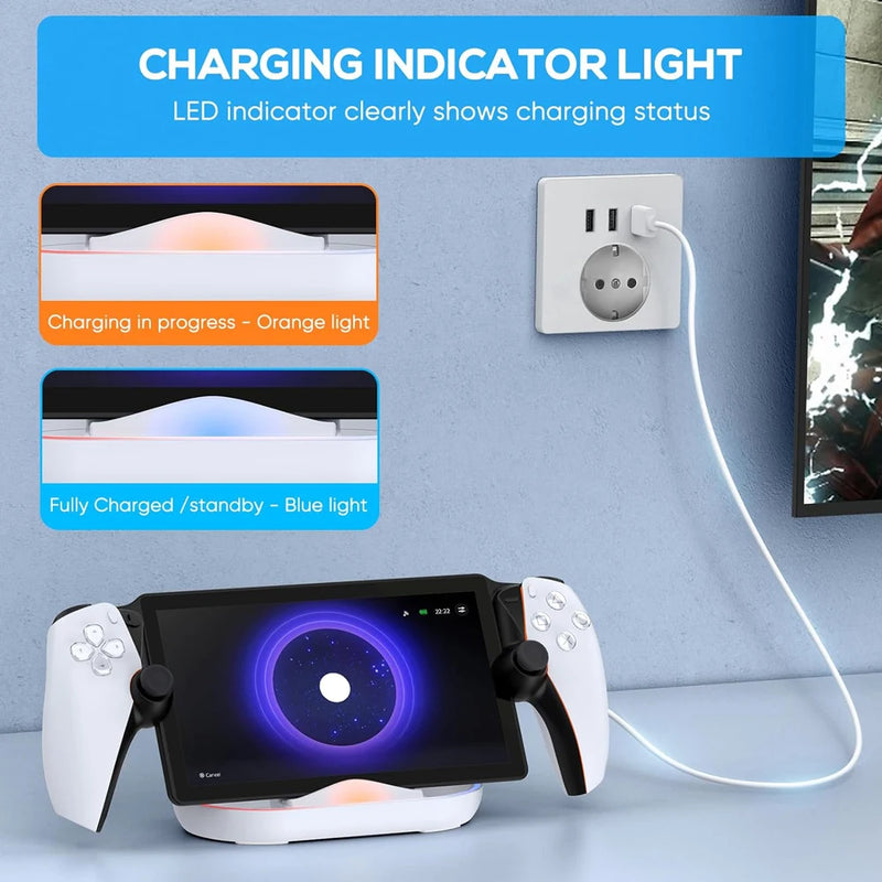 Charging Dock Station for Playstation Portal with RGB Light and USB C Charging Cable