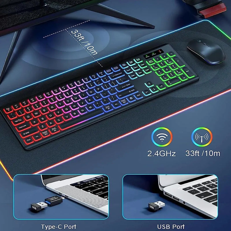 Wireless Keyboard Mouse Combo RGB Backlit Full-Size