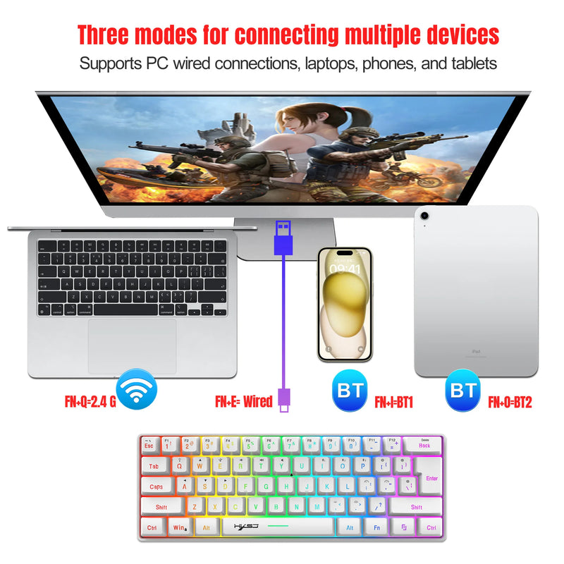 61 Keys Dynamic RGB Backlit Wired/Wireless Mechanical Gaming Keyboard