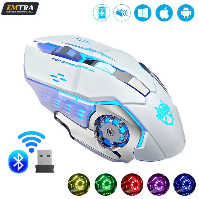Rechargeable Wireless Gaming Mouse - Silent Bluetooth USB