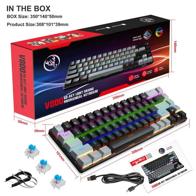 V800 Mechanical Gaming Keyboard - LED Backlit Compact 68 Keys