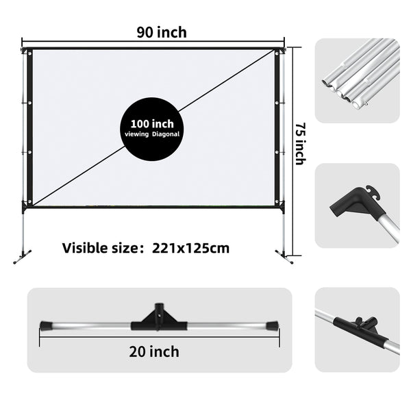 Portable Projector Screen Stand 100 inch